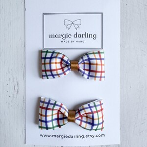 Back to school colorful plaid pigtail bow set, fall hair bows, toddler bows, pigtail bows, hair bows for girls, baby bows