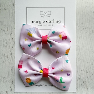 Schweinchen Ripsband Zopfschleife Set, Zopfschleifen, Kleinkindschleifen, Zopfschleifen, Haarschleifen für Mädchen, Babyschleifen