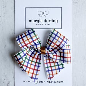 Fall thanksgiving colorful plaid  5” hair bow, newborn headband, hair bow for girls, toddler bows, ribbon bow