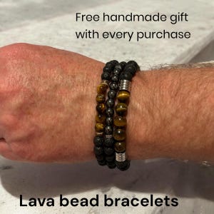 Men’s Lava Stone & Gemstone Bracelet, Handmade Crystal Jewelry, Gift for Him, Made in Australia