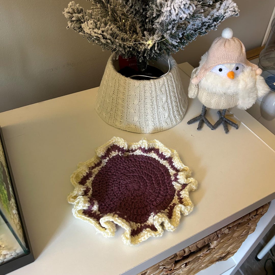 Purple and Cream Ruffle Crochet Coaster - Etsy