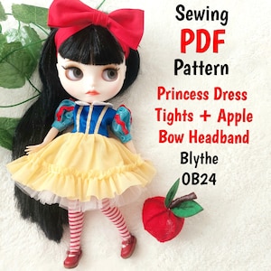 Princess Doll Dress PDF Sewing Pattern: Snow White Costume Set for Blythe (Digital Download)