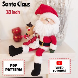 Weihnachtsmann 18 Zoll und Rentier, Schnittmuster Anleitung, Handgemachter Weihnachtsmann für Wohnkultur PDF Muster, DIY Weihnachtsspielzeug Gratis Video + PDF