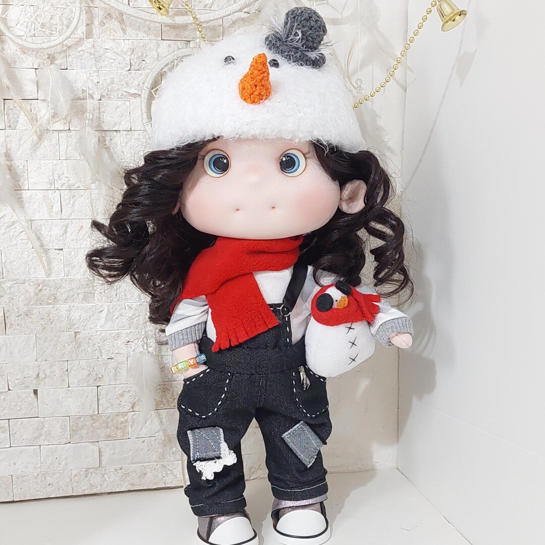 Handmade Waldorf Doll With Snowman Hat and Denim Overalls, Christmas ...