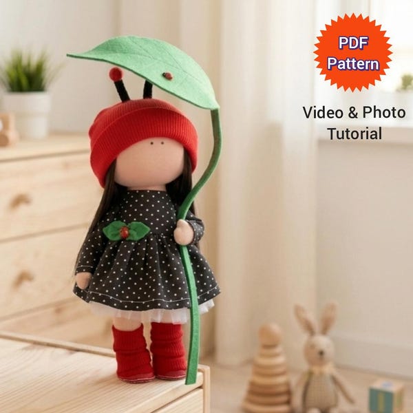 Ladybug Doll Sewing Pattern: Rag Doll Body, Clothes and Shoes (PDF Digital Pattern