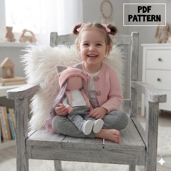 Rag Doll Sewing Pattern PDF: Stuffed Cloth Doll Tutorial Nursery Decor (Digital Download)