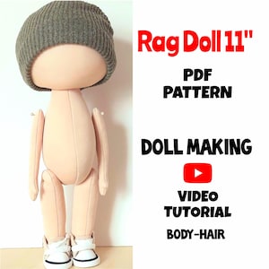11 Inch Doll Body PDF Pattern & Sewing Video Tutorial, Tilda Doll Tutorial, Rag Doll Pattern, Doll Making Tutorial, Diy Blank Doll Tutorial