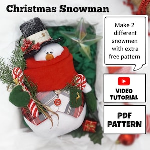 Patron PDF cadeau bonhomme de neige de Noël, joli bonhomme de neige en peluche, patron de couture bonhomme de neige fait main bricolage, tutoriel de bonhomme de neige pour une décoration hivernale