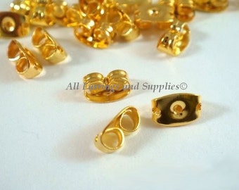 100 pieces Gold tone Pierced Earring post nut with pads backing 6 x 11.40mm
