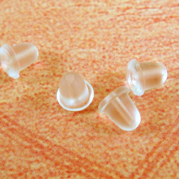 200 Earring Backs Earnut Economy Grade Plastic Clear Domed, 4x4mm - 200 pc - F4064EN-PL200