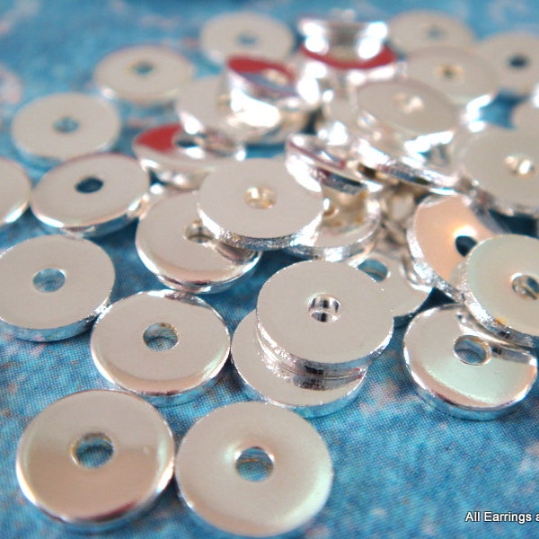 50 Silver Heishi Spacer Bead 6mm Finished Brass Flat Round Disk - 50 pc - 5885-6