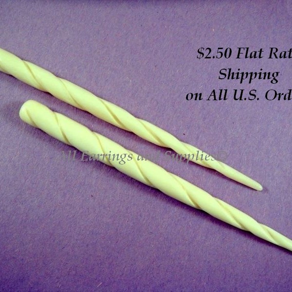 2 White Bone Hair Stick Hair Accessories Natural Bone Carved Twisted Design 4 1/2 inches - 2 pc - 3428