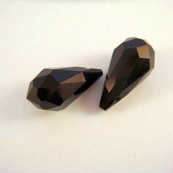 2 Black Crystal Teardrop Beads Jet 13x7mm - 2 Pc - 4165