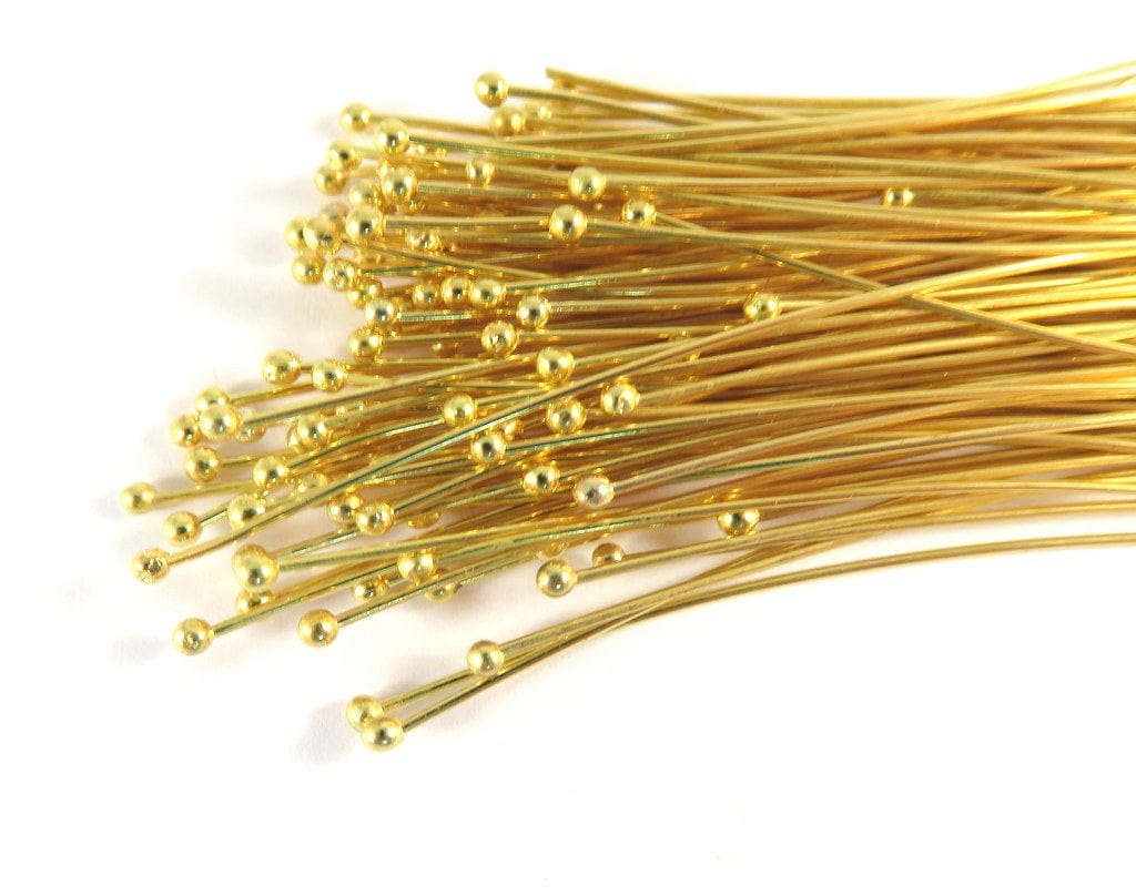 100 Ball Headpins 2.25 inch Gold 2021 Gauge Plated Brass NF Etsy
