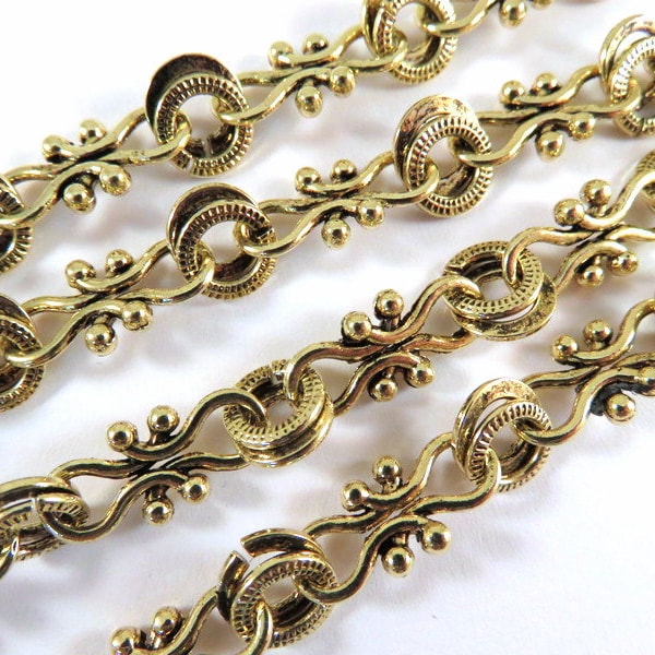 38 in gouden handgemaakte ketting antieke gouden ketting ontwerper keten Cross Links en ringen getextureerde keten niet gesoldeerd - 3 ft 2 in - STR9037CH-AG38