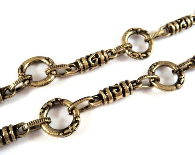 38in Antique Bronze Chain Etched Bars & Floral Rings Textured Etsy