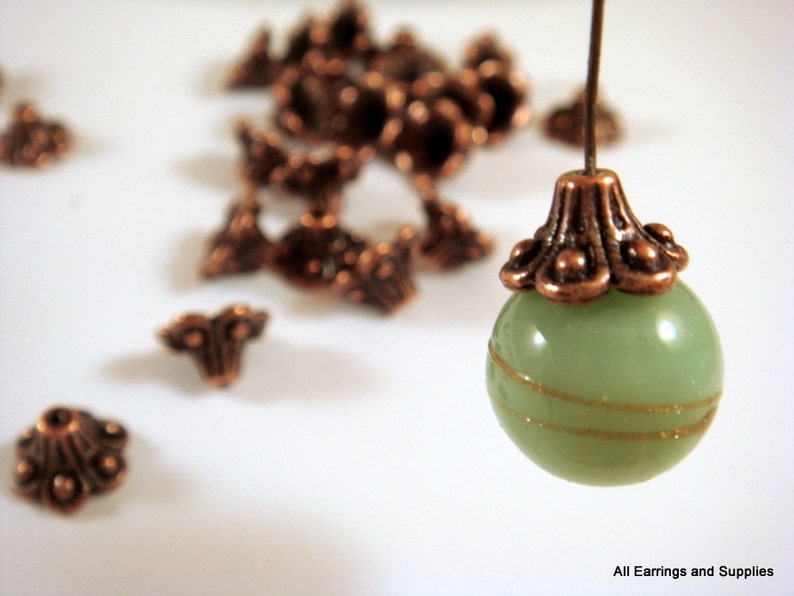 25 pc 25 Flower Bead Caps Antique Copper Fancy Flower Cone Tibetan Silver NF 8x6mm F4034BC-AC25
