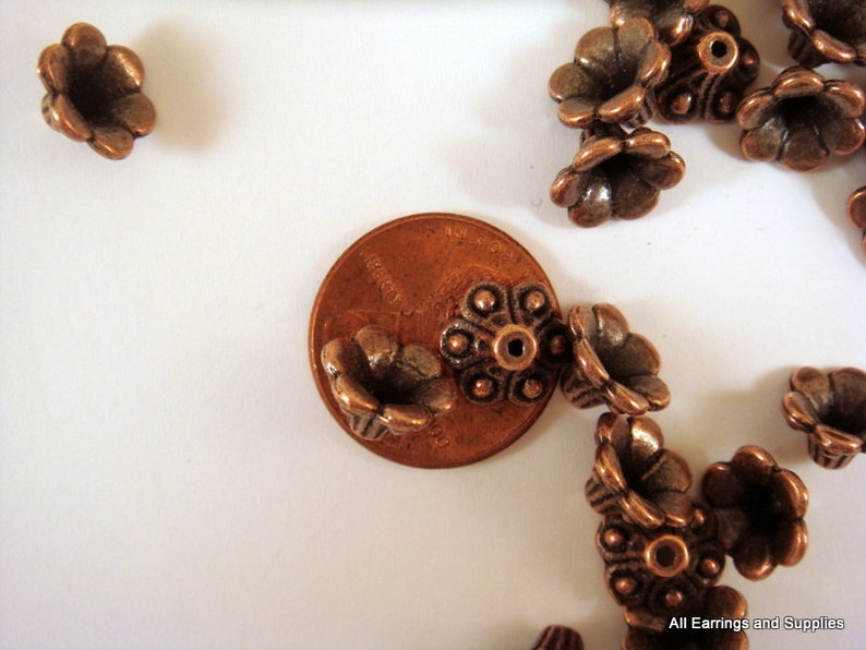 25 pc 25 Flower Bead Caps Antique Copper Fancy Flower Cone Tibetan Silver NF 8x6mm F4034BC-AC25