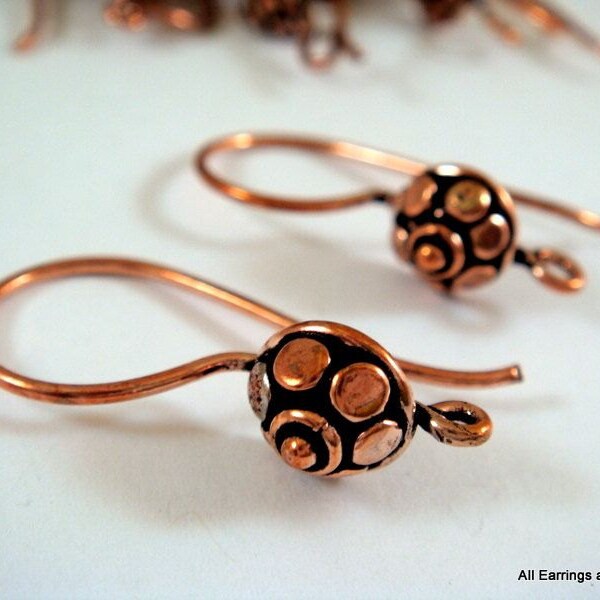 10 Antique Copper Earwires Fishhook 25mm w 8mm Shield Open Loop 18 gauge - 5 pr - 6239-4