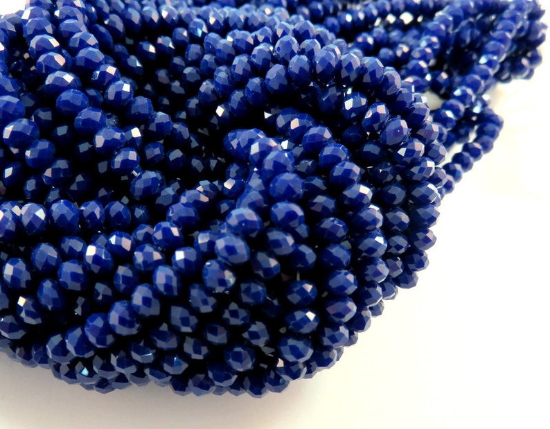 75 Cobalt Blue Glass Beads Opaque Dark Blue Faceted Rondelle Etsy
