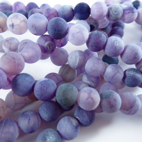 25 Purple Crackle Stone Frosted Agate Semi Precious 6mm Dyed - 25 pc - S9006AG-PP25-AG