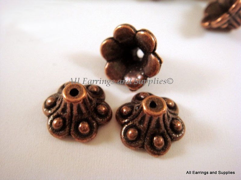 25 pc 25 Flower Bead Caps Antique Copper Fancy Flower Cone Tibetan Silver NF 8x6mm F4034BC-AC25