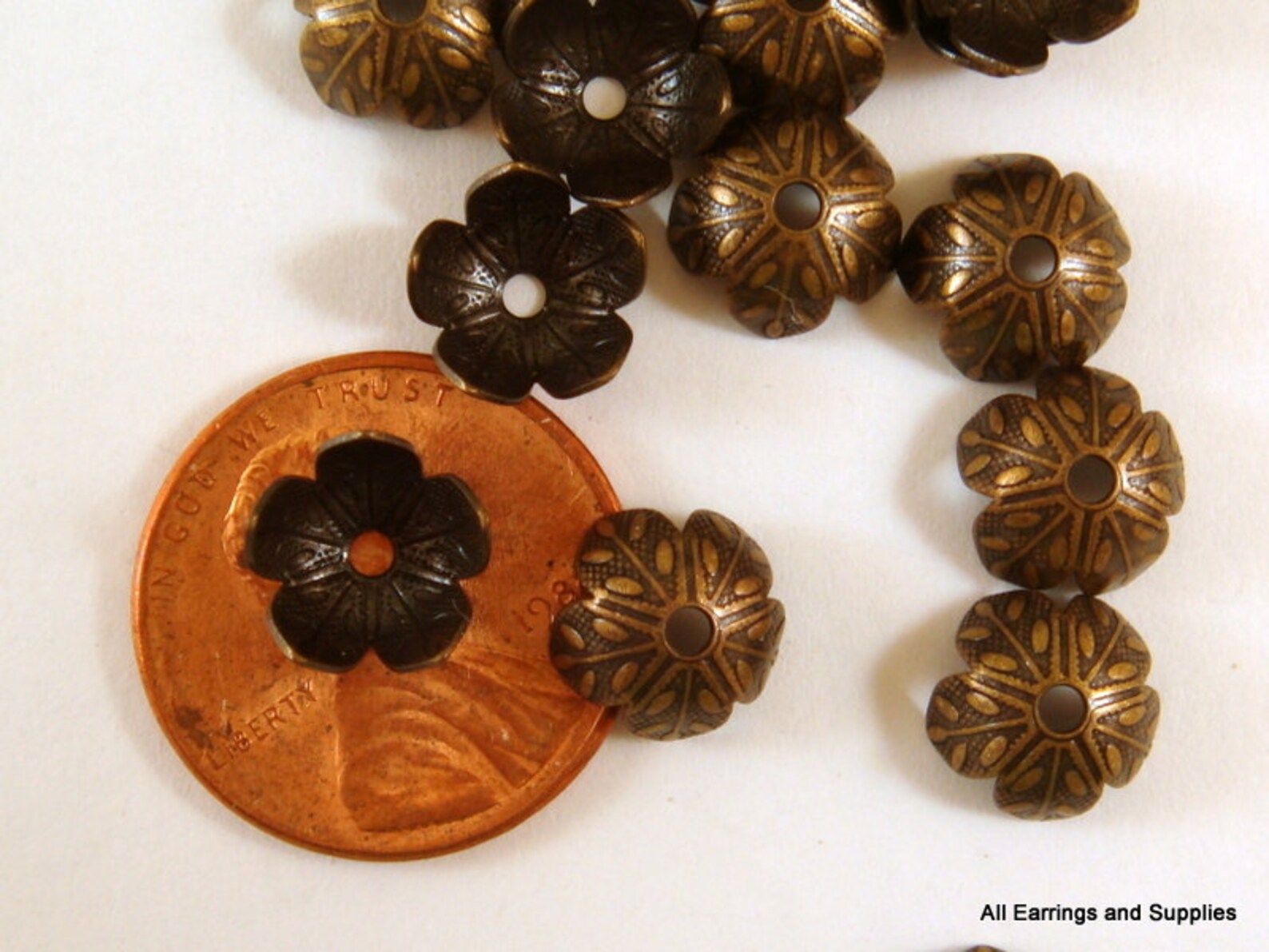 20 Flower Bead Cap Antique Brass 9x4mm 1.5mm hole 20 pc Etsy