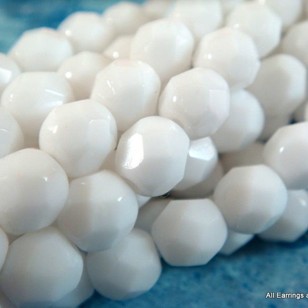 50 White Czech Glass Bead  Fire Polished 4mm Faceted Opaque White 1mm hole - 50 pc G6038-WHT50
