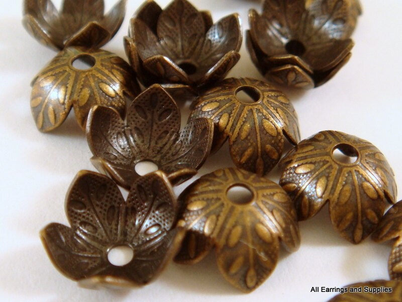 20 Flower Bead Cap Antique Brass 9x4mm 1.5mm hole 20 pc Etsy