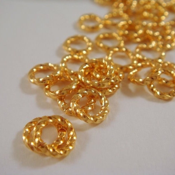 50 - 6mm goud Fancy springen Ring Twisted Gold Plated Jumprings Open 16 gauge Brass 6mm buiten - 50 pc - 3513