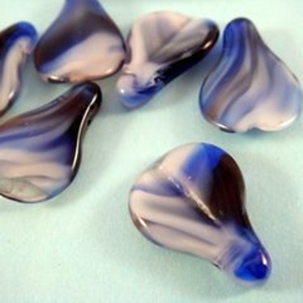 3992 Flat Ribbed Teardrop Varigated Blue Glass - 6 pc