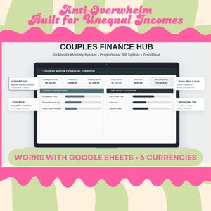 Couples Budget Spreadsheet for Google Sheets | Fair Bill Split for Unequal Incomes, Monthly Household Finance Planner