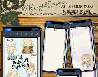 Hyperlinked Digital Tabbed Cute Girls Household Organizer for iPhone, PDF, use in any notetaking app