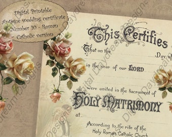 Wedding Keepsake Printable Wedding Certificate Marriage Certificate Instant Download No 10 Vintage Wedding Digital DIY Roman Catholic Text