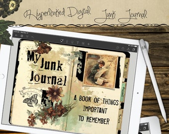 Hyperlinked Digital Tabbed Junk Journal Planner for Noteshelf 2 and iPad with digital stickers and pdf’s, can be used in any notetaking app