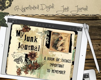 Digital Junk Journal Planner: Hyperlinked Tabs, Stickers (PDF)