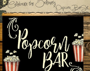 Digital nedladdning Popcornbar Festskyltar Smakklistermärken Toppingetiketter