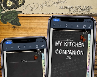 Hyperlinked Digital Tabbed Chalkboard Food Journal  Kitchen Companion for Noteshelf 2 and pdf iPhone  journal for other apps, stickers