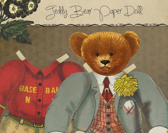 Instant Download Digital Printable Paper Doll Kit Antique Teddy Bear Set