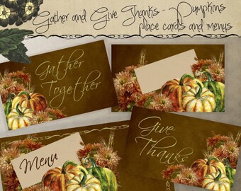 Thanksgiving Decor Printable  Name Place Card Menu Tents Table DIY Kit Instant Download Edit From Your iPhone iPad Gather Give Thanks