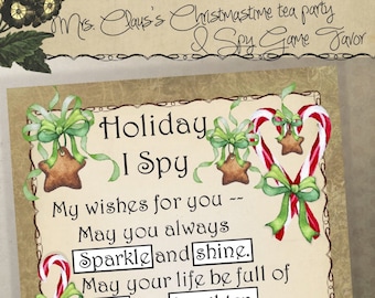 Fête de Noël douce de Mme Claus Tea Party I Spy Game Favor DIY Printable Craft Kit