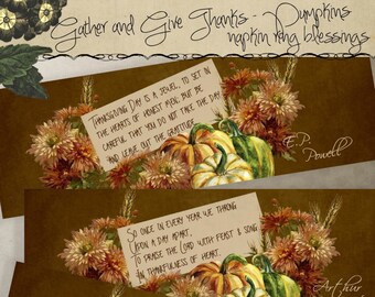 Décor de Thanksgiving Serviette imprimable Bague Bénédiction Nom Place Carte Table Décoration Instant Digital Download Gather Give Thanks