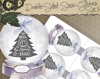 Printable DIY Kit Double Sided Holiday Christmas Snow Globe Place Card Gift Tag Ornament Papercraft Kit Instant Digital Download
