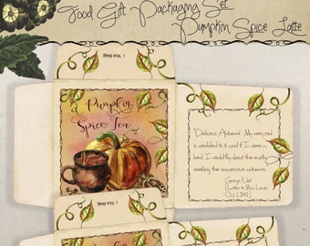 Imprimable Automne Automne Bricolage Nourriture Cadeau Kit d’emballage Citrouille Spice Latte Carte de recette imprimable Sachet de thé Enveloppes Hôtesse Cadeau Téléchargement instantané