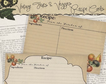 4x6 Printable Recipe Cards, Fruits and Veggies Gifts for Cooks, Kitchen Printables - Instant Download Digital Cooking Printable Project Kit