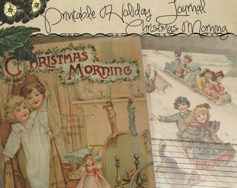 Printable Holiday Christmas Morning Storybook Journal Stationery Digital Download Printable Paper Pages 8.5x5.5 Half Page Size Double Sided