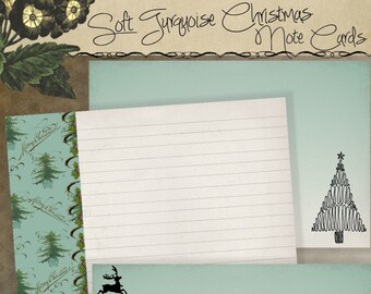 4x6 Holiday Printable Soft Aqua Pastel Christmas Note Card Gift Tag Set cartes de journal Téléchargement instantané Kit de projet de bricolage numérique