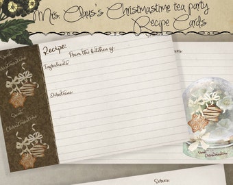 4x6 Holiday Printable Christmas Recipe Card Set Mrs Claus’s Sweet Christmas Tea Party, Cadeaux pour les cuisiniers, Kitchen Printables Instant Download