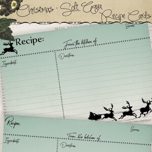 4x6 Holiday Christmas Printable Vintage Soft Aqua Pastel Recipe Card Set, Gifts for Cooks, Kitchen  Printables - Instant Download Digital