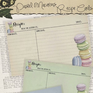 4x6 Printable Recipe Cards, Pastel Macarons, Gifts for Cooks, Kitchen Printables - Instant Download Digital Cooking Printable Project Kit
